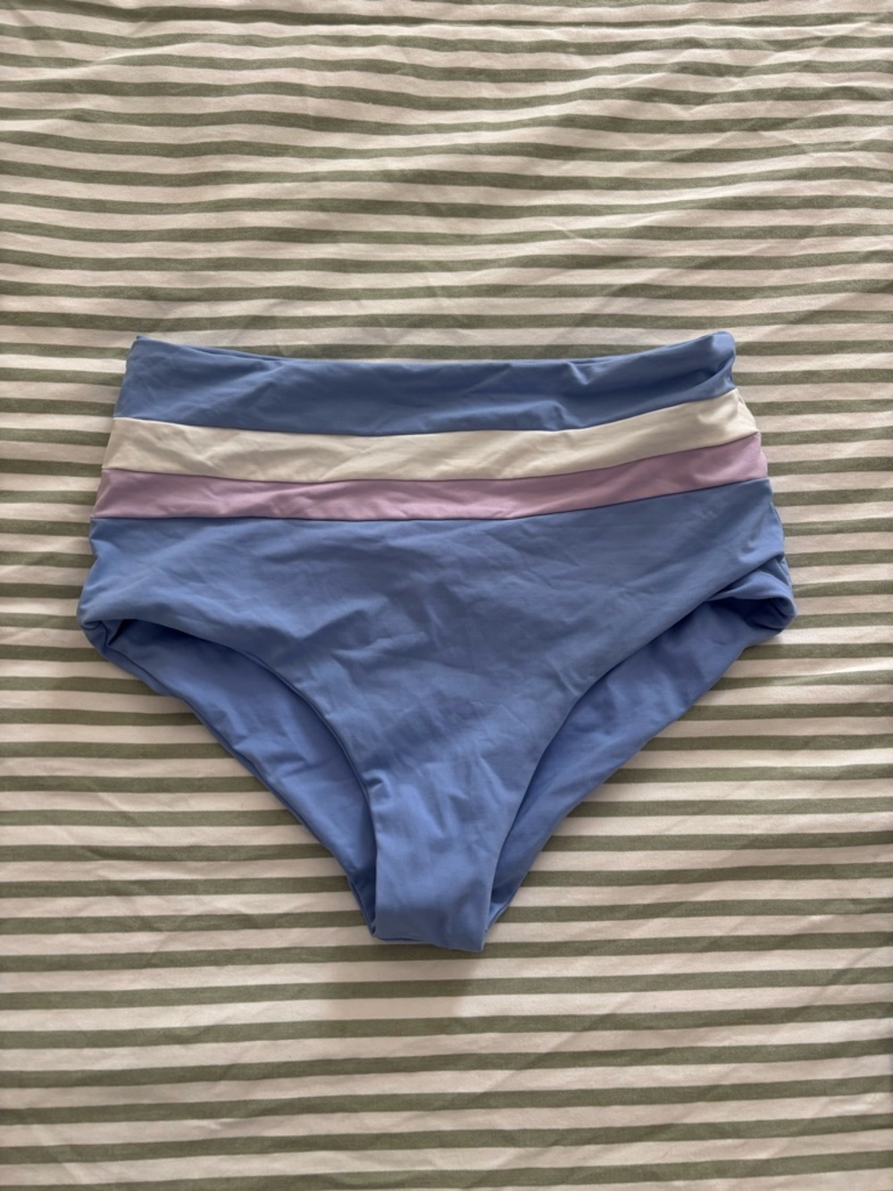 l*space Light Blue High-Waist Bikini Bottom with White and Lavender Stripes